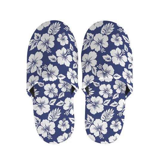 White Blue Hibiscus Floral Pattern Print Slippers