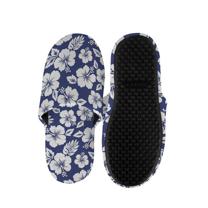 White Blue Hibiscus Floral Pattern Print Slippers