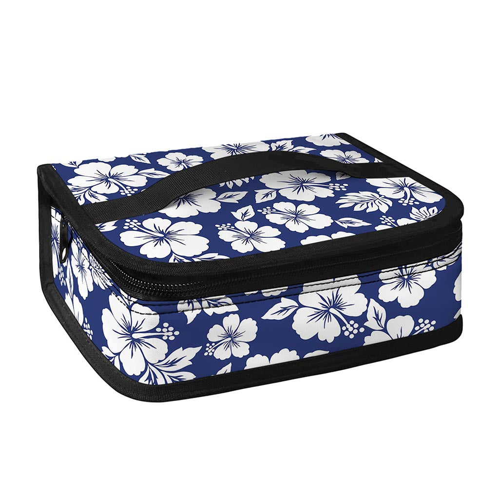 White Blue Hibiscus Floral Pattern Print Small Lunch Bag