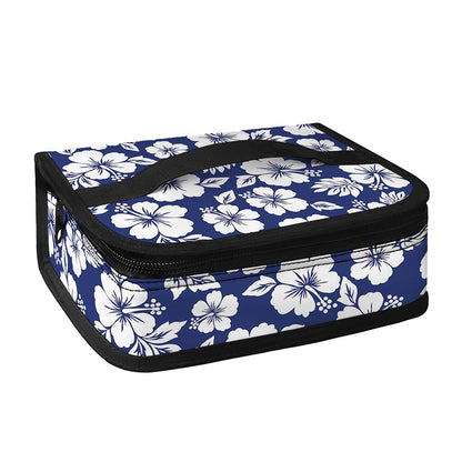 White Blue Hibiscus Floral Pattern Print Small Lunch Bag