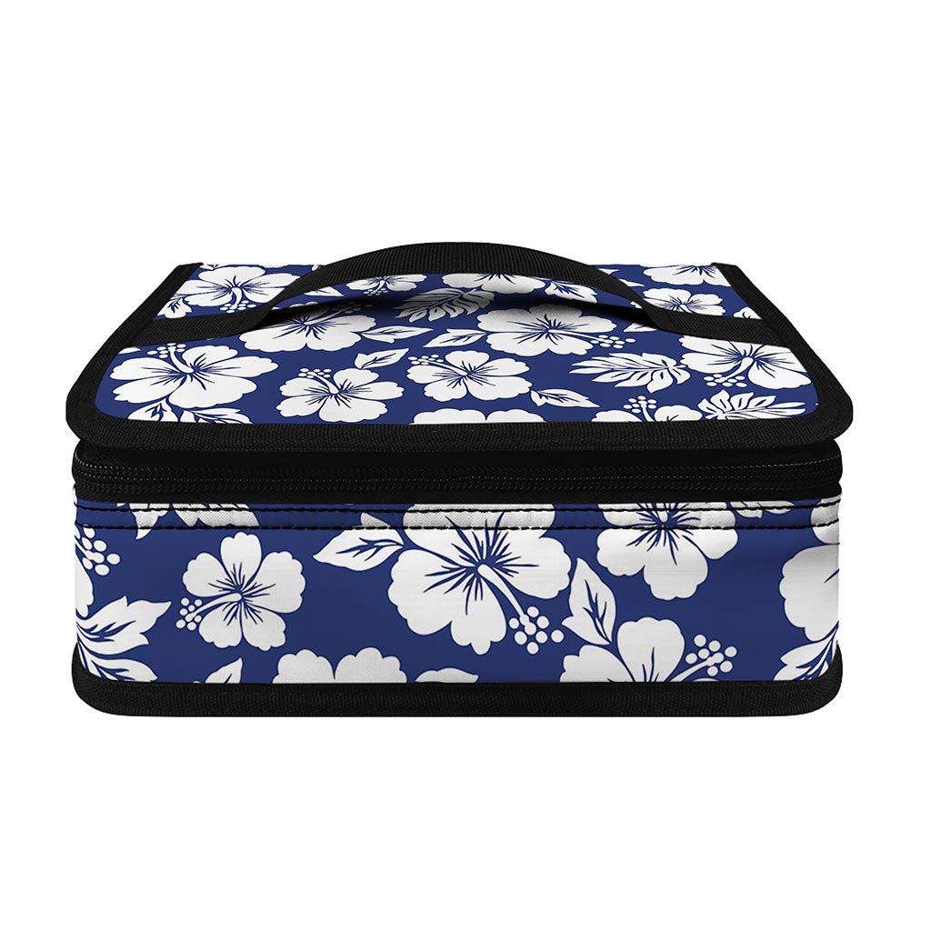 White Blue Hibiscus Floral Pattern Print Small Lunch Bag