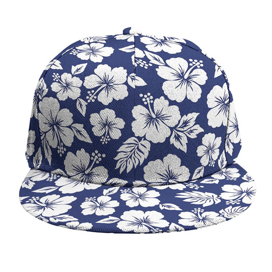 White Blue Hibiscus Floral Pattern Print Snapback Cap