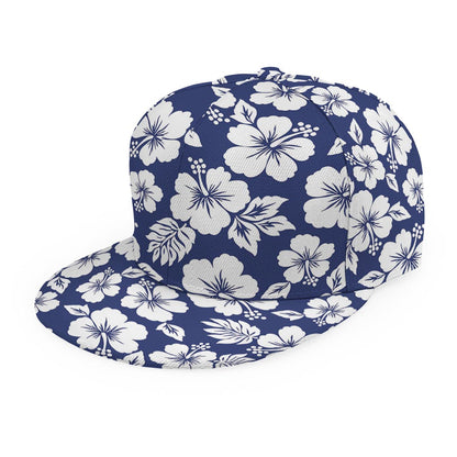 White Blue Hibiscus Floral Pattern Print Snapback Cap