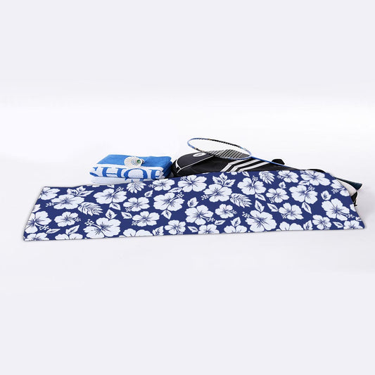 White Blue Hibiscus Floral Pattern Print Sports Towel