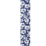 White Blue Hibiscus Floral Pattern Print Table Runner