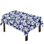 White Blue Hibiscus Floral Pattern Print Tablecloth