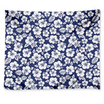 White Blue Hibiscus Floral Pattern Print Tapestry