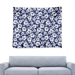 White Blue Hibiscus Floral Pattern Print Tapestry