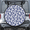 White Blue Hibiscus Floral Pattern Print Tire Cover