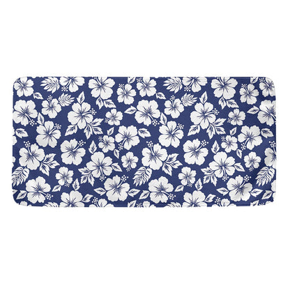 White Blue Hibiscus Floral Pattern Print Towel