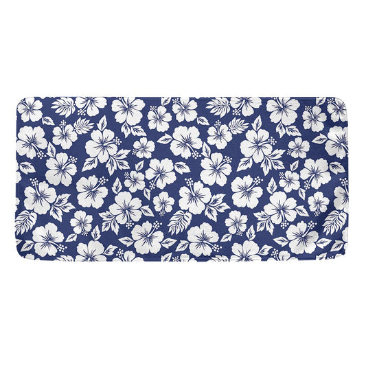 White Blue Hibiscus Floral Pattern Print Towel