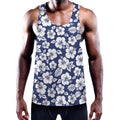 White Blue Hibiscus Floral Pattern Print Men's Workout Tank Top