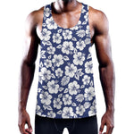 White Blue Hibiscus Floral Pattern Print Training Tank Top