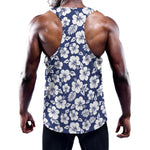 White Blue Hibiscus Floral Pattern Print Training Tank Top