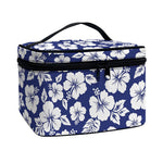White Blue Hibiscus Floral Pattern Print Travel Makeup Bag