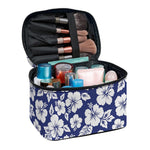 White Blue Hibiscus Floral Pattern Print Travel Makeup Bag