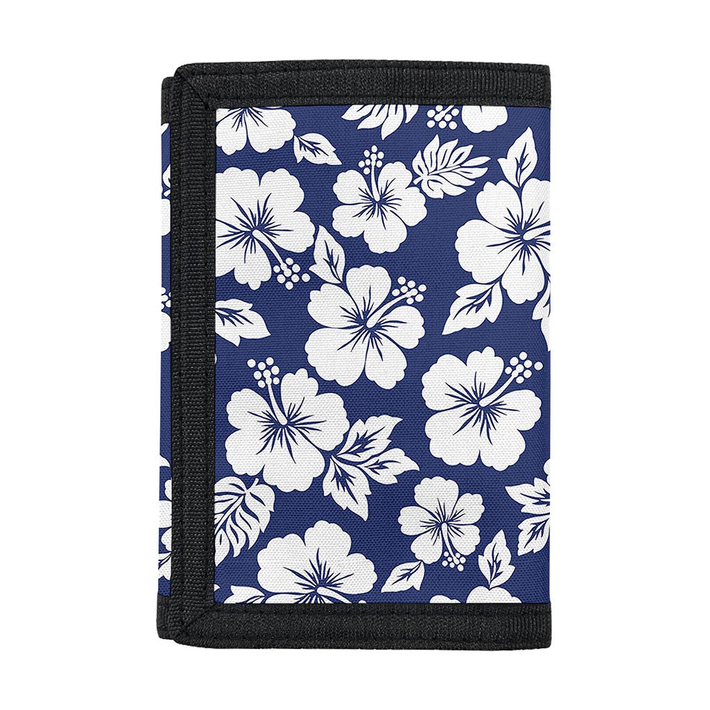 White Blue Hibiscus Floral Pattern Print Trifold Wallet