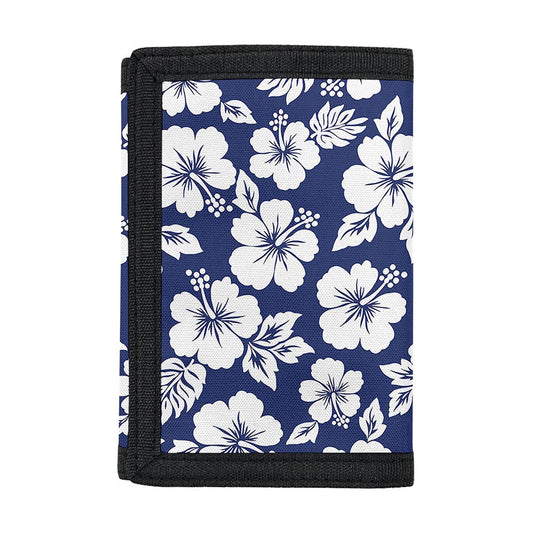 White Blue Hibiscus Floral Pattern Print Trifold Wallet