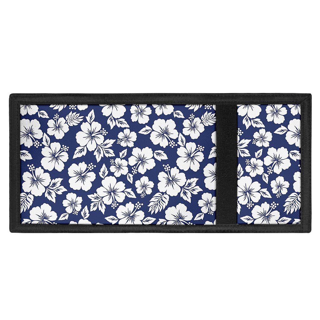 White Blue Hibiscus Floral Pattern Print Trifold Wallet
