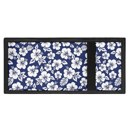 White Blue Hibiscus Floral Pattern Print Trifold Wallet
