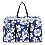 White Blue Hibiscus Floral Pattern Print Utility Tote Bag