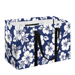 White Blue Hibiscus Floral Pattern Print Utility Tote Bag