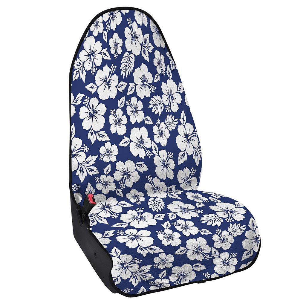 White Blue Hibiscus Floral Pattern Print Waterproof Car Seat Cover