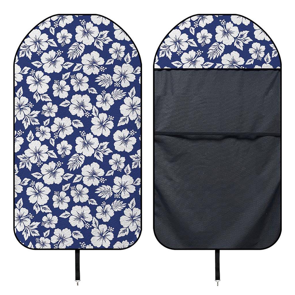 White Blue Hibiscus Floral Pattern Print Waterproof Car Seat Cover