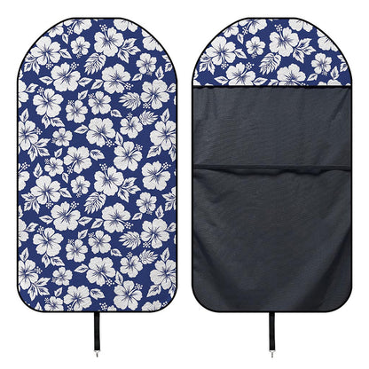 White Blue Hibiscus Floral Pattern Print Waterproof Car Seat Cover