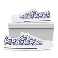White Blue Hibiscus Floral Pattern Print White Low Top Sneakers