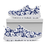 White Blue Hibiscus Floral Pattern Print White Running Shoes