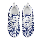 White Blue Hibiscus Floral Pattern Print White Running Shoes