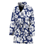 White Blue Hibiscus Floral Pattern Print Women's Bathrobe