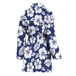White Blue Hibiscus Floral Pattern Print Women's Bathrobe