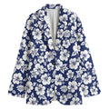 White Blue Hibiscus Floral Pattern Print Women's Blazer