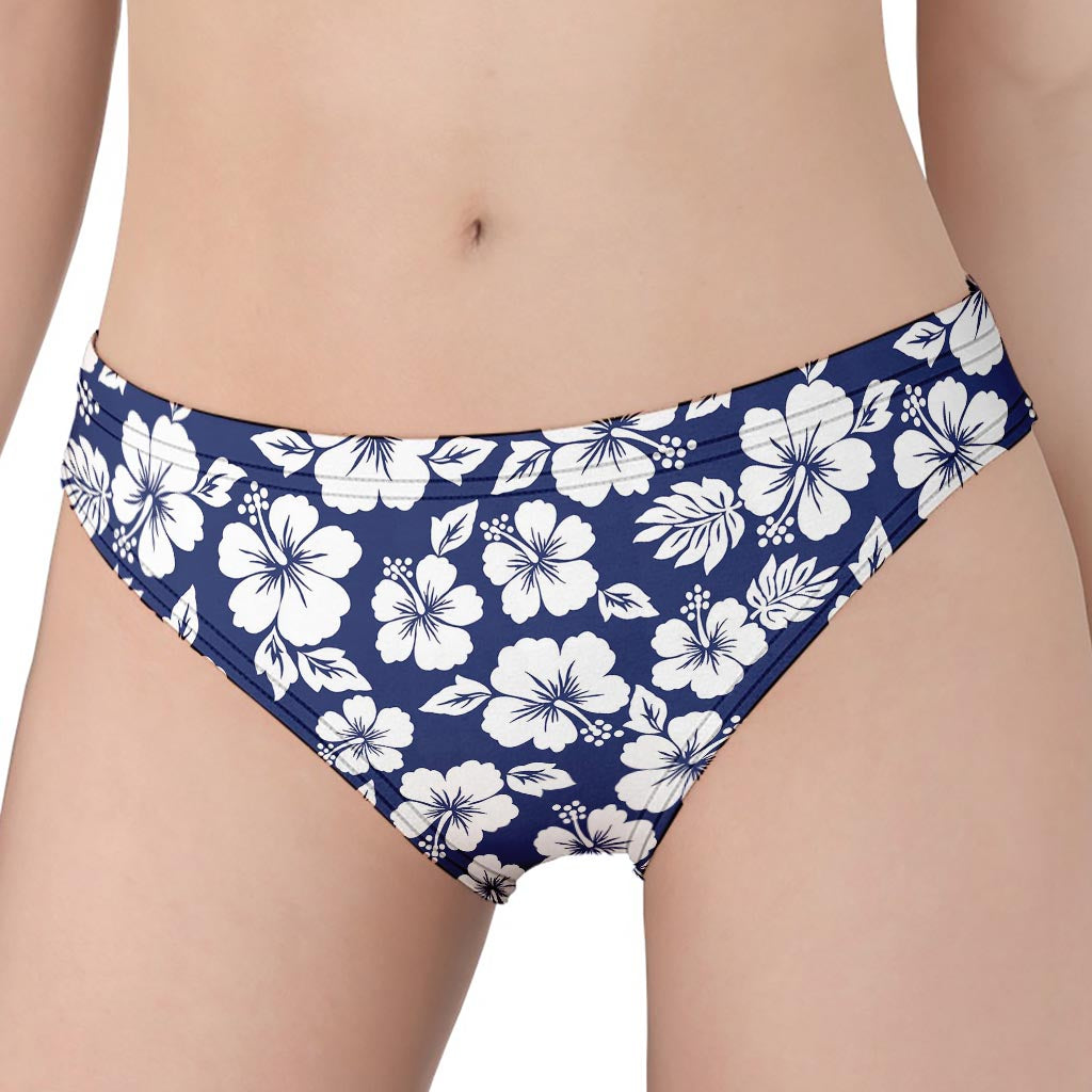 White Blue Hibiscus Floral Pattern Print Women's Panties