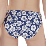 White Blue Hibiscus Floral Pattern Print Women's Panties