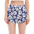 White Blue Hibiscus Floral Pattern Print Women's Split Running Shorts