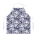 White Blue Skull Floral Pattern Print Adjustable Apron