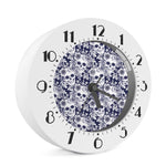 White Blue Skull Floral Pattern Print Alarm Clock