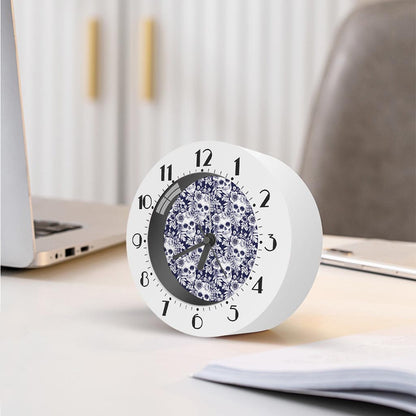 White Blue Skull Floral Pattern Print Alarm Clock