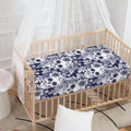 White Blue Skull Floral Pattern Print Baby Crib Sheet