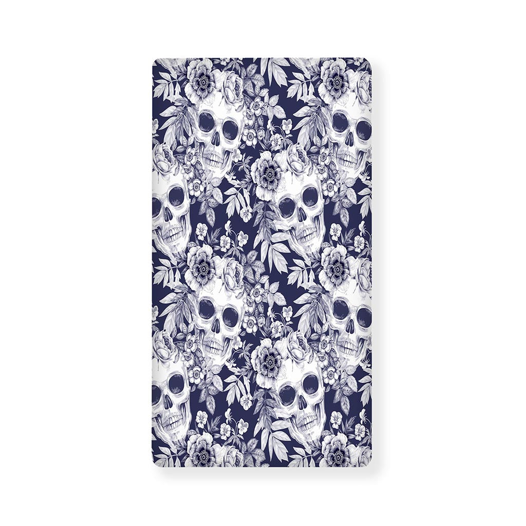 White Blue Skull Floral Pattern Print Baby Crib Sheet