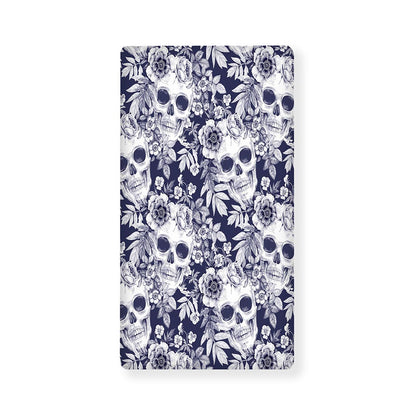 White Blue Skull Floral Pattern Print Baby Crib Sheet