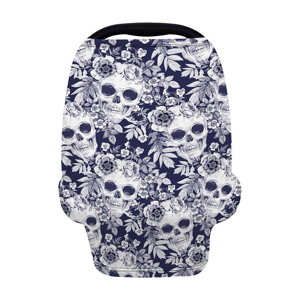 White Blue Skull Floral Pattern Print Baby Seat Cover