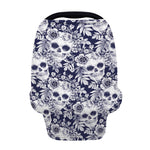 White Blue Skull Floral Pattern Print Baby Seat Cover