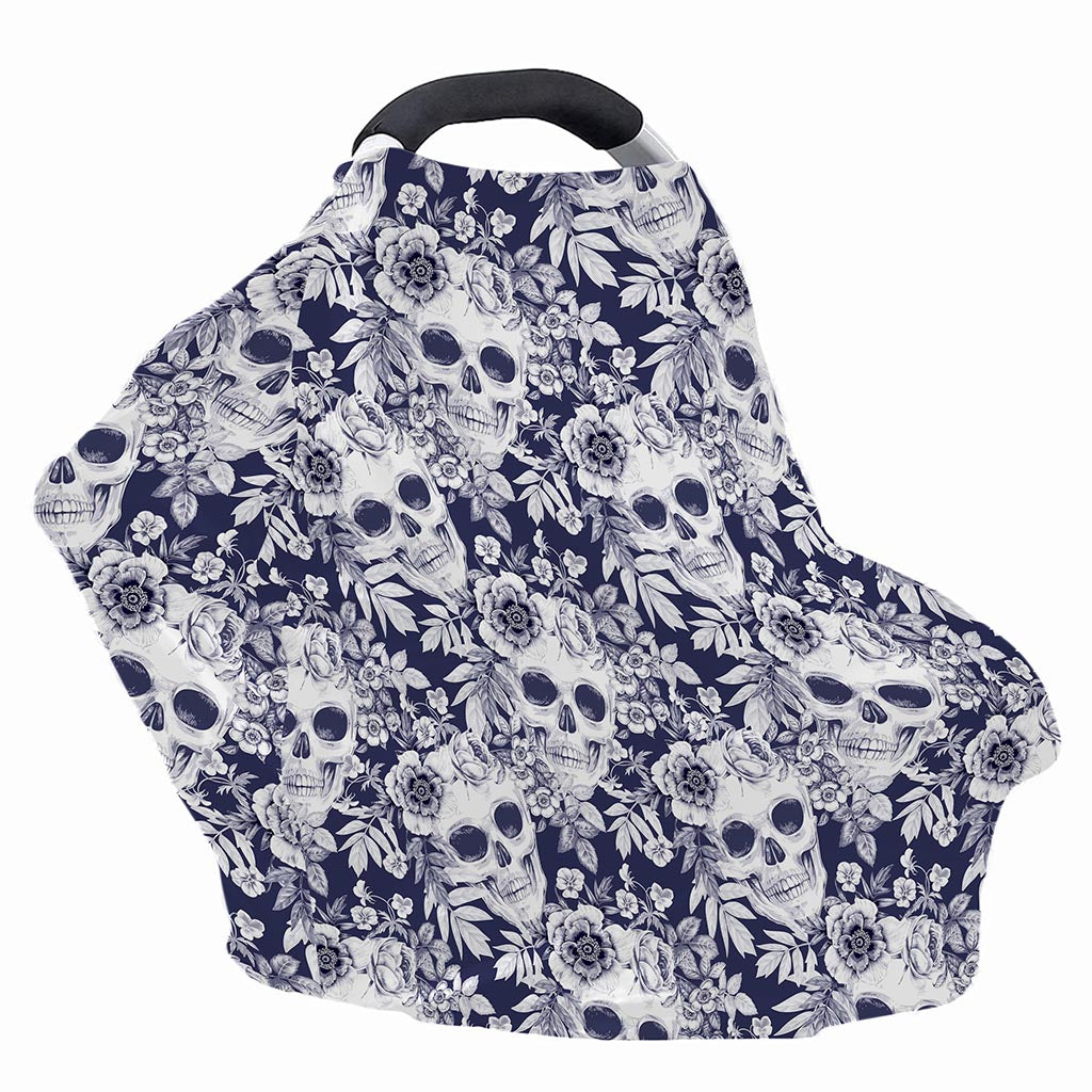 White Blue Skull Floral Pattern Print Baby Seat Cover