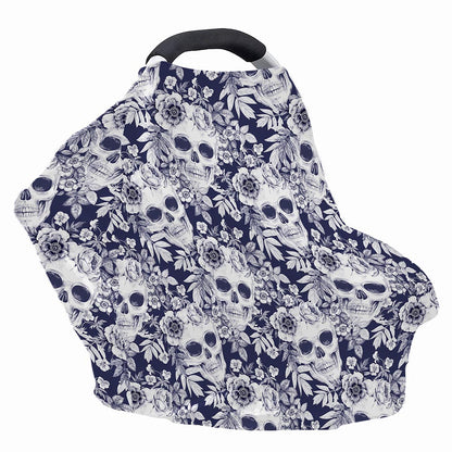 White Blue Skull Floral Pattern Print Baby Seat Cover