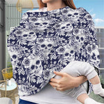 White Blue Skull Floral Pattern Print Baby Seat Cover