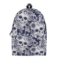 White Blue Skull Floral Pattern Print School Backpack